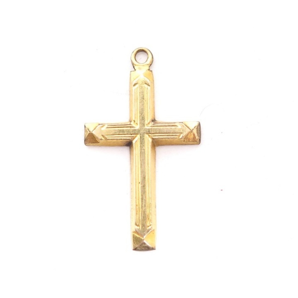 Antique Signed "1/20 12K GF" Gold Filled Etched Cross Pendant‎